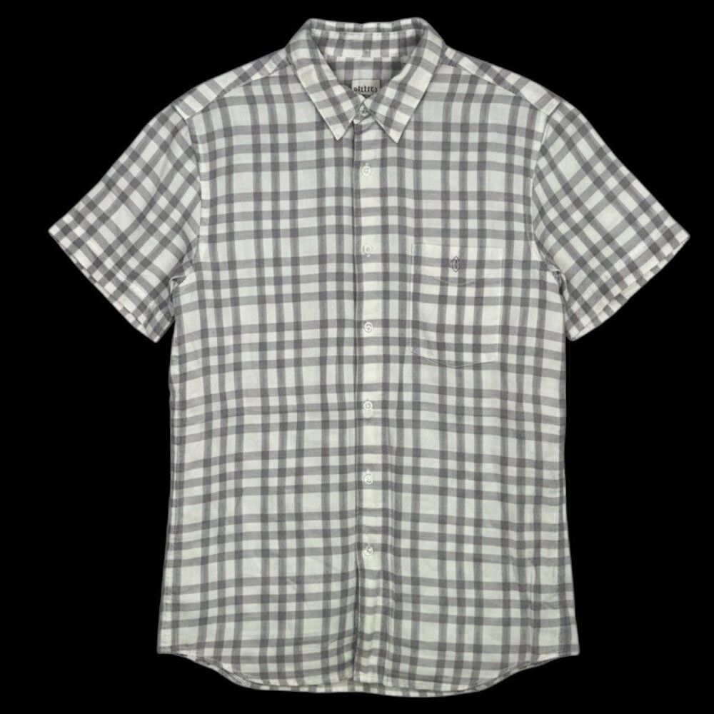 AG Adriano Goldschmied Shirt Mens Medium Gray Plaid Short Sleeve Button Down NEW
